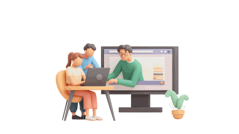 Due persone seguono insieme una sessione dell'Accademia sullo schermo
