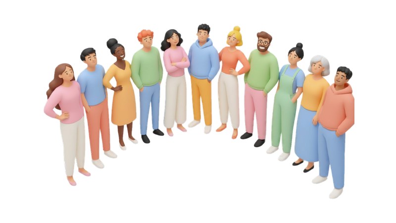 Un gruppo numeroso di persone affiancate, disposte a semicerchio