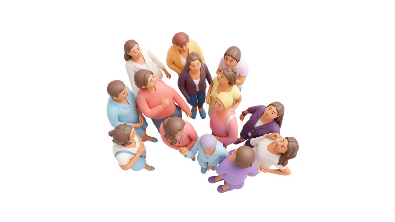 Un gruppo di persone raccolte senza un ordine definito, viste dall'alto